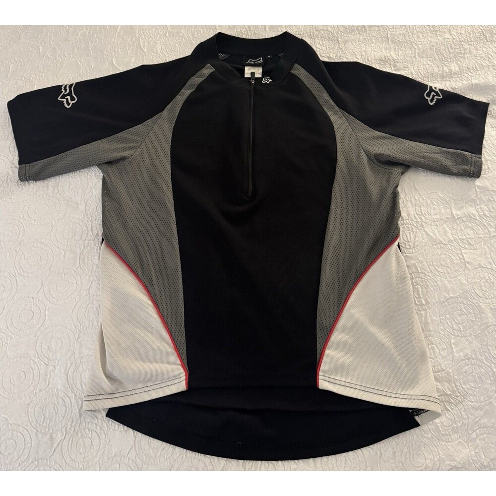 Fox Racing Cycling Jersey Men’s Large Black White Red 1/2 Zip Back Pockets Y2K